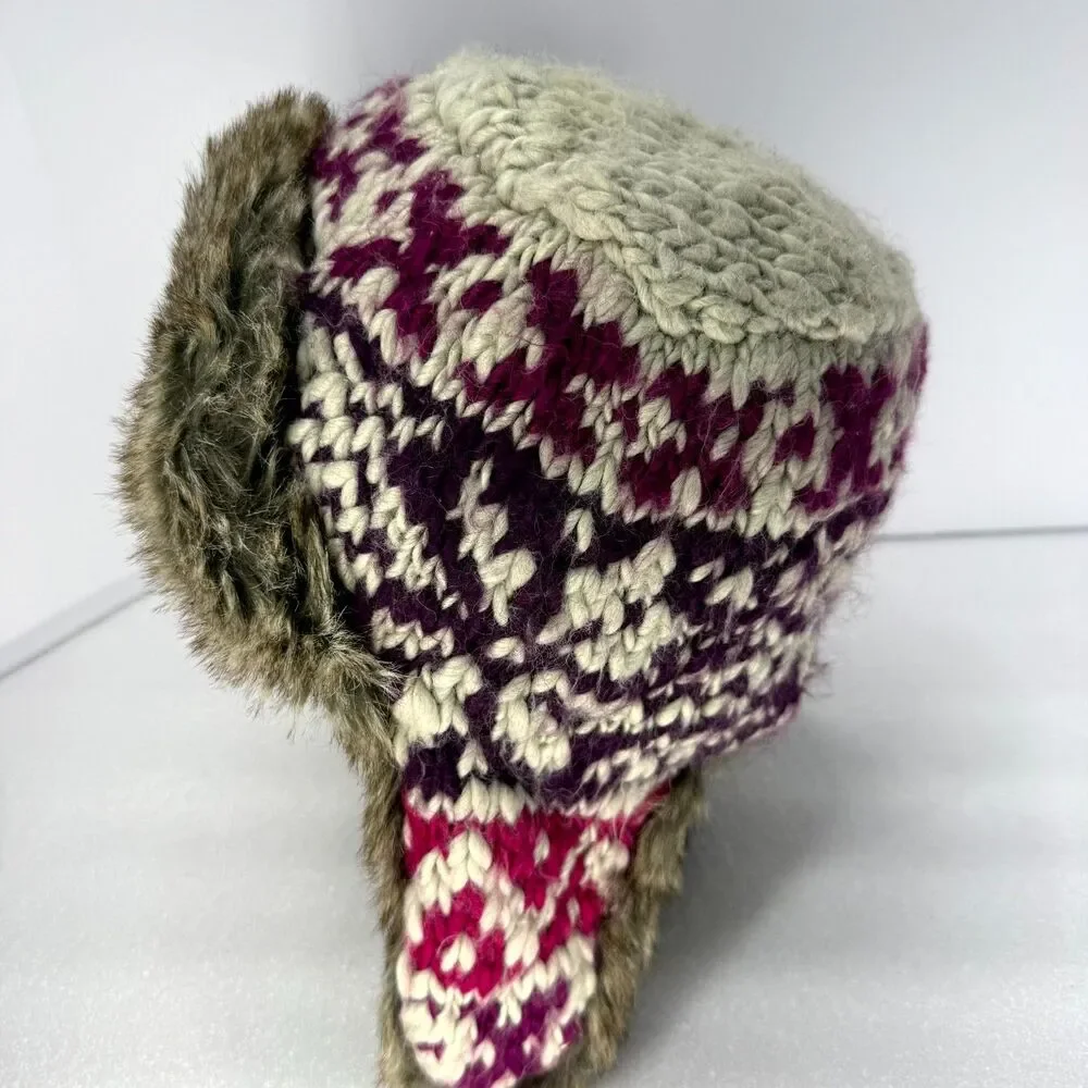 American Eagle Outfitters Trapper Hat Wool Blend Knit Faux Fur Ear Flap Y2K Vtg